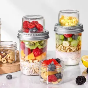 2pcs 700ML Dual-Layer Oatmeal Cups with Lid and Spoon, Yogurt Dessert Glass Cup, Overnight Grain Container, Lunch Box