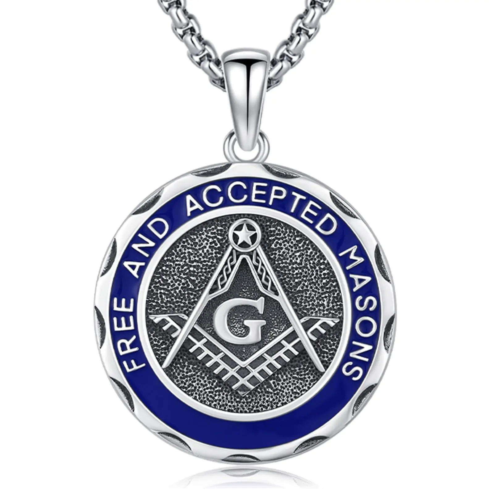DRINSPER 925 Sterling Silver Masonic Symbol Faith Necklace - Anti-Tarnishing, Cadmium-Free, Nickel-Free Spiritual Pendant for Adult Men, Long-Term Wear Retro Statement Jewelry with Symbolic G Emblem