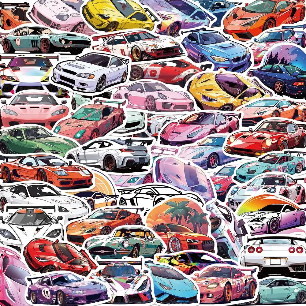 Car Pattern Sticker (50pcs/set), Waterproof Self Adhesive Decor Paper, Decor Sticker for Gift Greeting Card Water Bottle Laptop Phone, Sticker for Cars, Ornaments, Car Decorative Sticker, Car Stickers, Decal for Cars