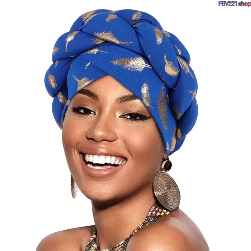 Women's Pre-Tied Braided Turban Head Wrap, Soft Stretchy Satin Head Scarf with African Bohemian Print for Daily Wear & Hair Loss, Head Scarves, Fashion Hair Scarves