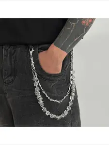 Barbed Wire & Clear Cube Jeans Chain   Silver Multi-Strand Pant Accessory for Men  Edgy Streetwear Wallet Chain  MensJewelry  BarbedWireChain