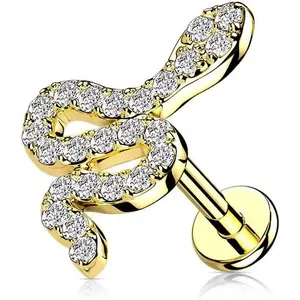 16GA 316L Stainless Steel CZ  Paved Snake Internally Threaded Flat  Stud ( Tone)