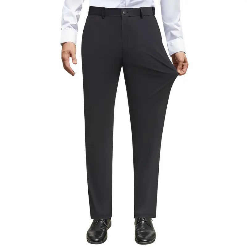 ELENCOCO Stretch Dress Pants No Iron Golf Pants Expandable Waist Flat Front Business Casual Pants Menswear Trouser Underwear  Pocket Beige Plain Outdoorfun,Father's Day gift,Tiktok shop deals,Gifts for him,Valentines day outfit