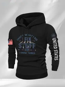 Men's casual fleece Long Sleeve hoodie with "I fix things, I know what I'm doing" theme print, Geometric, a hooded sweater, Sweatshirts