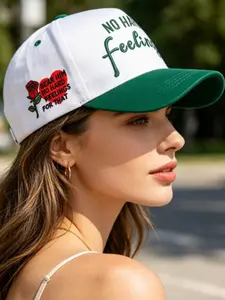 Rose Embroidered Baseball Hat, No Hard Feelings Slogan Cap, Spring Summer Outdoor Duckbill Hat, Travel Beach Vacation Couple Hat