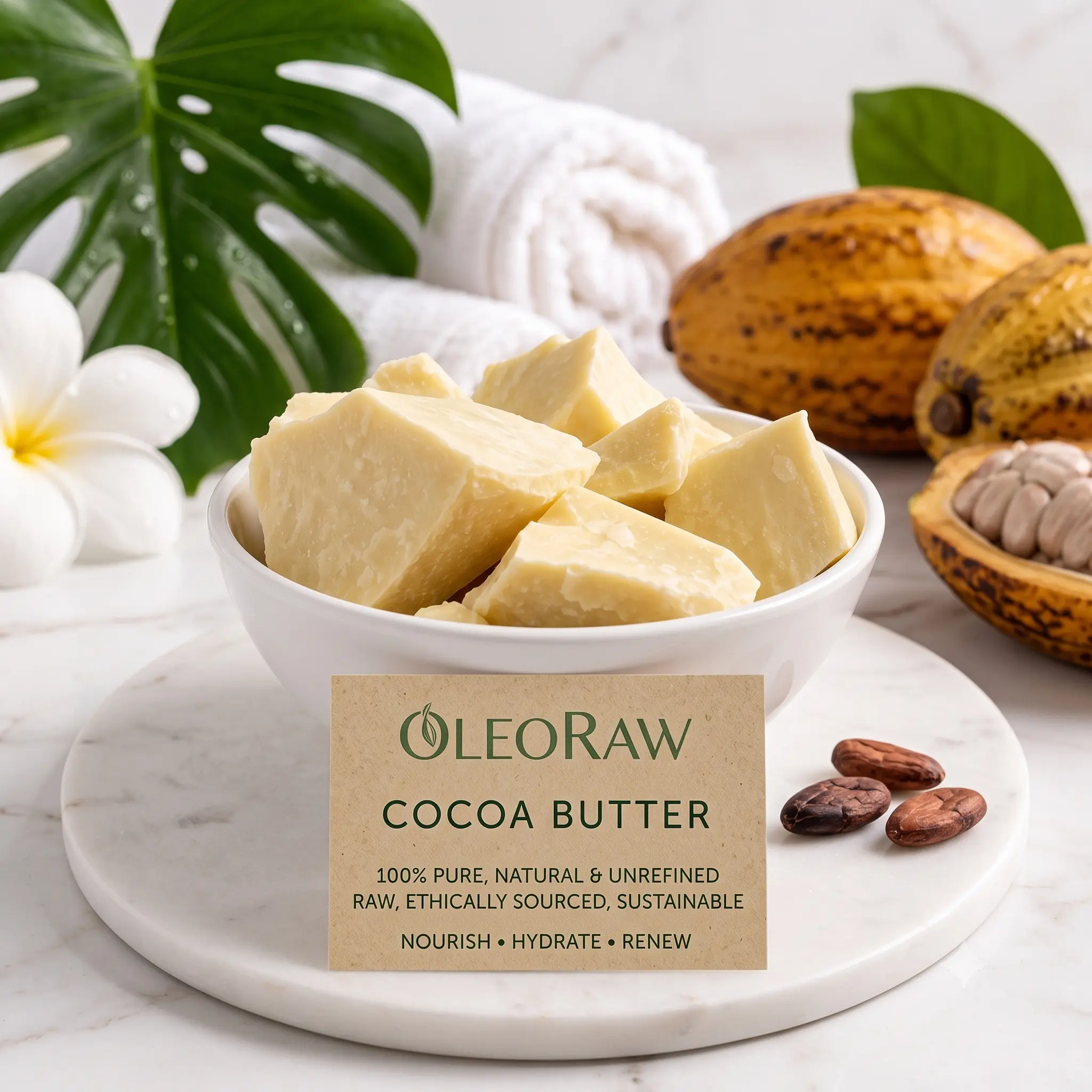 Pure Raw Cocoa Butter – 100% Unrefined Cocoa Butter for DIY Body Butter, Lotions & Lip Balm| Deep Hydrating Skincare for Stretch Marks, Scars & Dry Skin| Natural Cocoa Scent (16 oz / 1 lb, 8 oz, 32 oz, 2 lb)