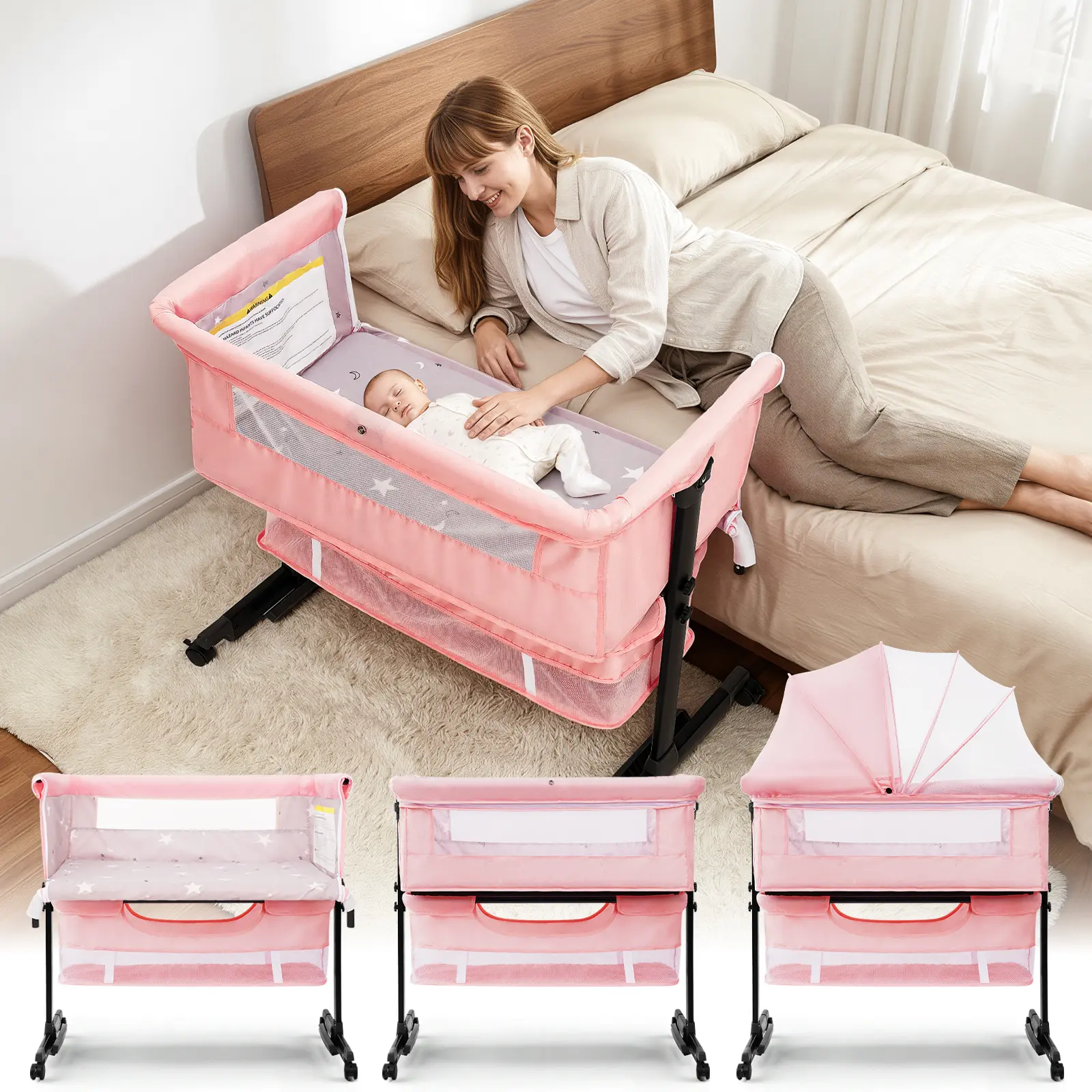 3 in 1 Baby bassinet bassinetbaby , Bedside Sleeper,  Playpen, Easy Folding Portable Crib,tiktokshopsummersale