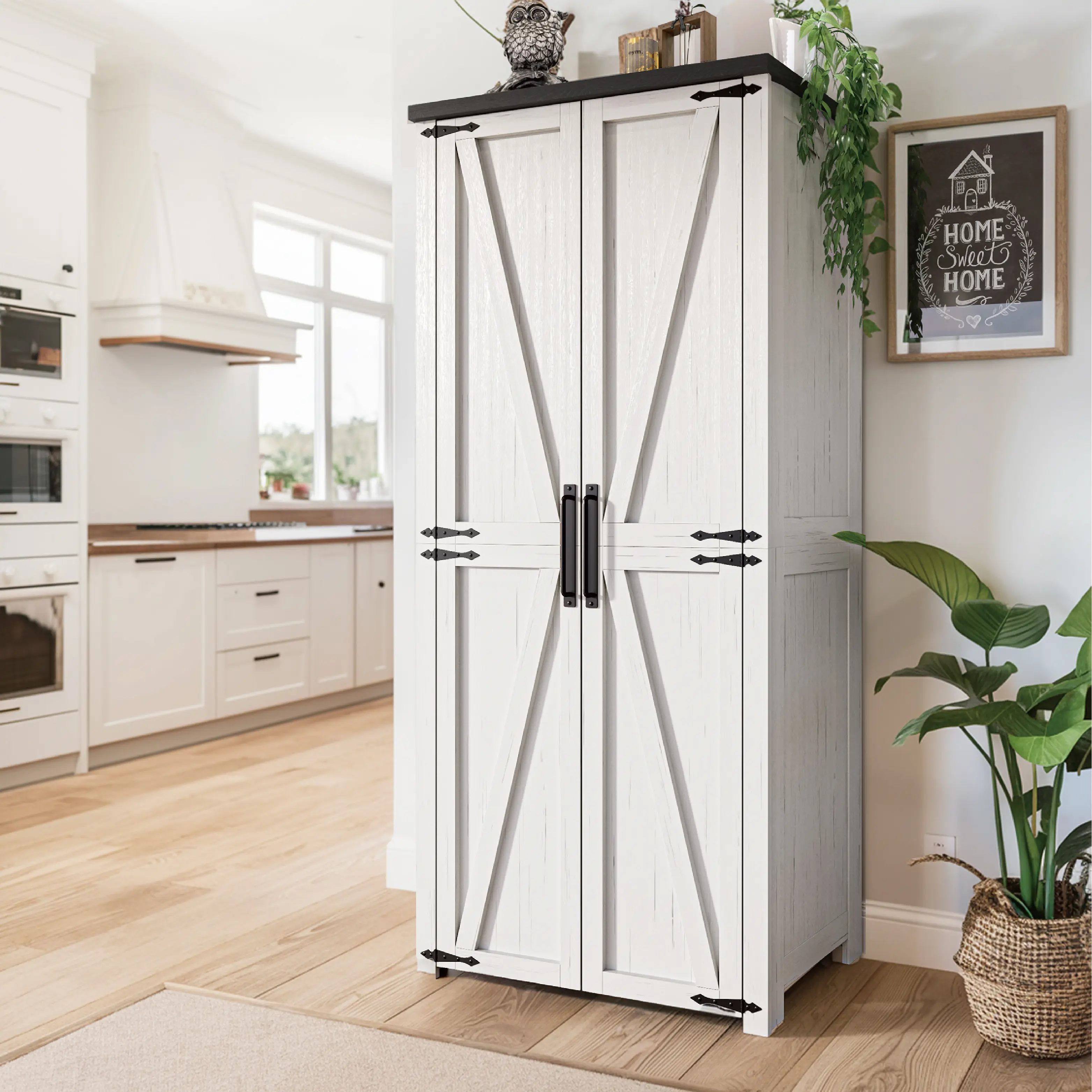 Freestanding Farmhouse Kitchen Pantry Storage Cabinet - Furnaza Home Large Furniture for Kitchen with Adjustable Shelves, 31W x 15D x 71H, Buffet Storage Cabinet for Dining & Living Room Organization tall