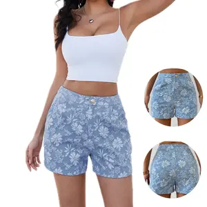 Seya Women's Floral Jacquard High-Waist Designer Shorts - Smooth Light Ladies Bottoms, Beach Use, Crop Top Pairing - Style & Vibe for Daily All-Season Fashion (Pair with Shirts, Cardigans Too)
