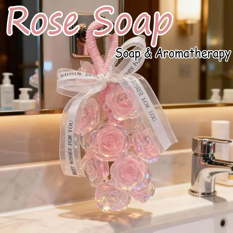 Handmade Crystal Rose Soap, Cleaning Moisturizing Scented Bar, 2-in-1 Soap & Aromatherapy, Hanging Bathroom Air Freshener, Home Decor, Aesthetic, Gift for Parents, Girlfriend & Friends - Ideal for Christmas, Valentine's Day, Mother's Day