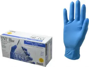 Ansell Size S, 5 mil, Industrial Grade, Powder Free Nitrile Disposable Gloves 9-1/2" Long, Blue, Textured Beaded Rolled Cuffs, FDA Approved, Static Dissipative, Ambidextrous 92-675-S