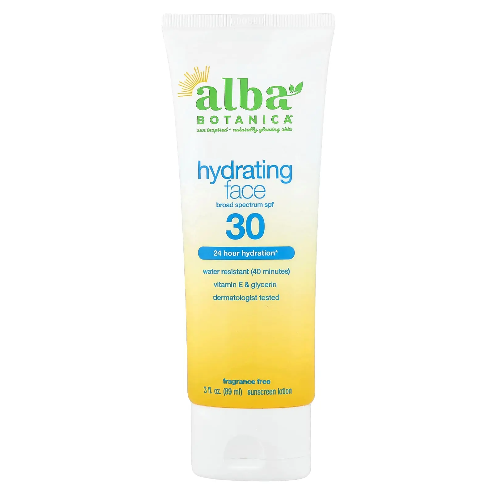Alba Botanica Hydrating Face Sunscreen Lotion, SPF 30, Fragrance Free, 3 fl oz (89 ml)