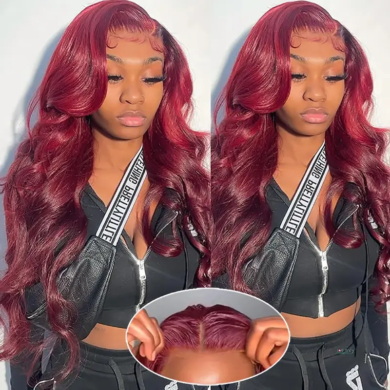 13x6 Wigs Pre Plucked Pre Cut Body Wave 99J Burgundy Lace Closure Wig Human Hair 180% Density Red Wig With Baby Hair for Women TikTokShopBlackFriday Glueless