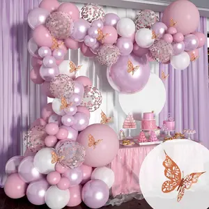 Baby Shower Decorations for Girl 140 Pcs Pink Balloon Garland Butterfly Stickers 18 In 12 In 10 In 5 In Lilac Purple Chrome Rose Gold Confetti Balloon Arch Kit for Girl Birthday Party