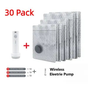 X7 Cordless Travel Vacuum Storage  30/15 Pack Compression Bag Set with Rechargeable air Pump Waterproof & Reusable Compression Packing Bags for 2 Size,140L/Min Powerful Air Removal，Perfect for Carry-On Suitcases