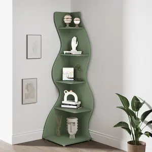 LITTLE TREE Corner Shelf, Modern 5-Tier Wall Corner Bookshelf, Stylish Corner Small Bookcase Storage Rack Plant Stand with Unique Shape for Living Room, Home Office