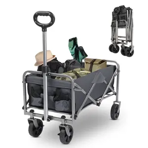 Outdoor Garden Folding Utility Cart - 220lbs Capacity Flat-Fold Wagon with 600D Oxford Fabric, Steel Frame for Patio Transportation & Accessories