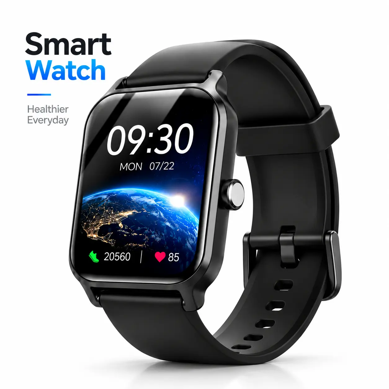 Smart Fitness Watch with Large 2.01" Touch Display, Daily Step Counter, Activity Tracking, Message Notifications, Music Control, Alarm & Timer for Workouts and Everyday Wear