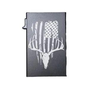 Buck Skull with Flag - Custom Engraved Metal Ultra Thin Slim Wallet Minimalist Card Case Men Women RFID Card Holder