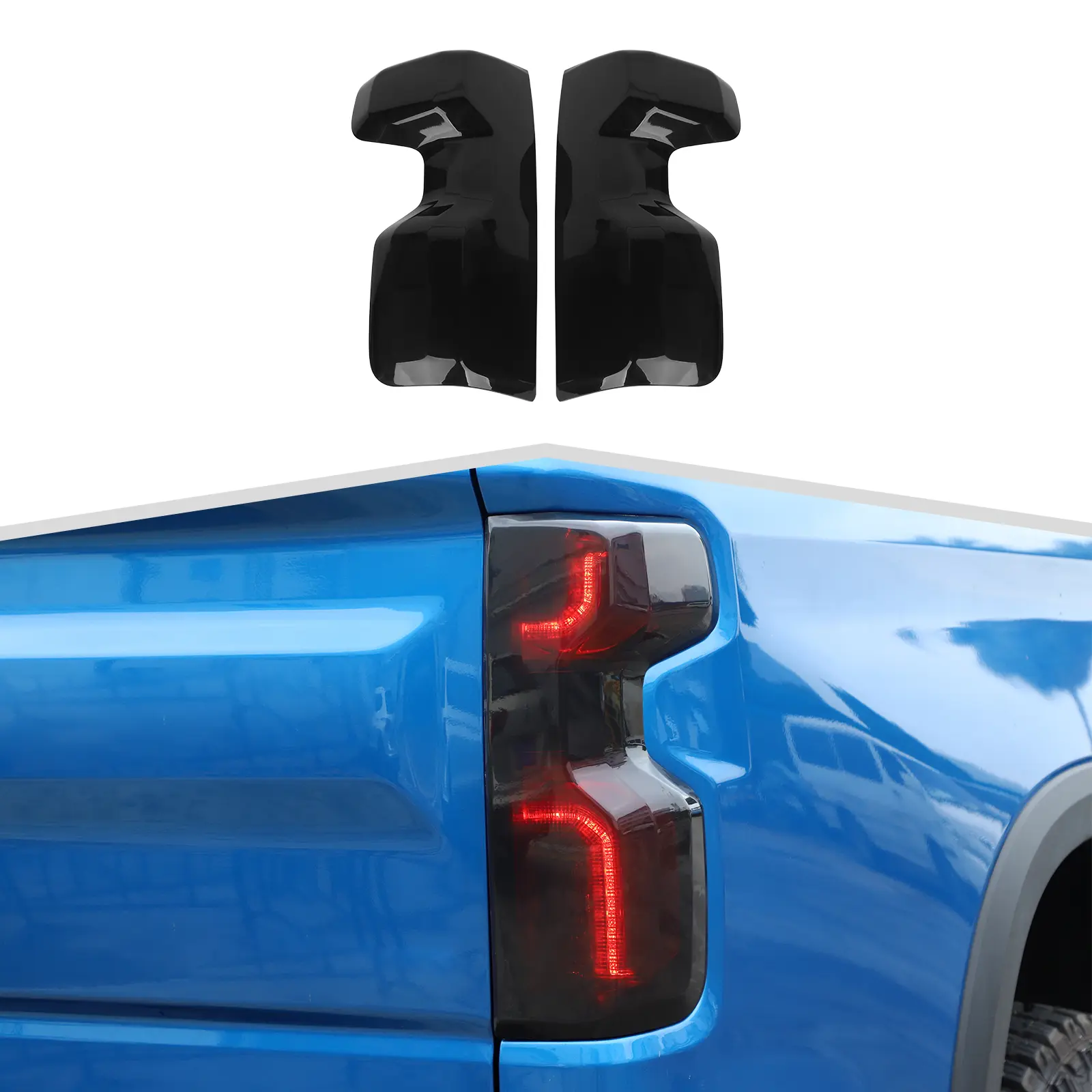 Blackened Taillight Lamp Shell Cover Trim for Chevy Truck Chevrolet Silverado 2019+, High-Quality ABS Plastic Automotive Car Vehicle Accessories, UV-Resistant, Scratch-Resistant Coating, Easy Installation, 1-Year Warranty, Car Exterior Decoration Trim, Ca