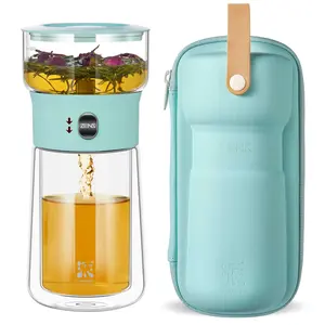 ZENS Portable One-Touch Glass Teapot Set | Modern Borosilicate Glass Tea Infuser + Travel Case | Easy Loose-Leaf Brewing, Ideal Gift for Tea Lovers