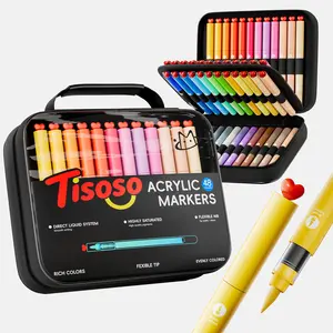 【New Arrivals】Tisoso 24/36/48-Colors Acrylic Paint Markers with Canvas Bag, Brush Tips with Auto-Control Ink, Colored Pen Barrel, High Opacity Waterproof Paint Pens for DIY Art & Craft - Rock, Wood, Glass, Fabric