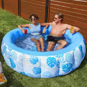 SLOOSH Inflatable Swimming Pool,5.5ft x 20 Inch Full-Sized Blow Up Durable Thickened Luxury Above Ground Family Pool with Comfortable Backrest for Summer Water Party Backyard Garden Lawn, Blue/Sandy/Pink / Electric Air Pump