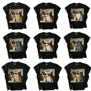 Women's Comfortable Short-Sleeve Tops - Comfort Colors 50+ Breeds Iced Coffee Graphic T-Shirt, Vintage 90s Funny Edgy Meme Tee, Unisex Fitted Casual Streetwear, Gift for Cat Lovers