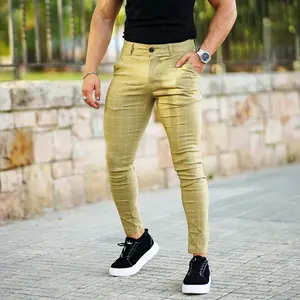 GINGTTO Mens Chinos Skinny Slim Fit High Waist Stretchy Plaid Dress Pants Comfortable Trouser
