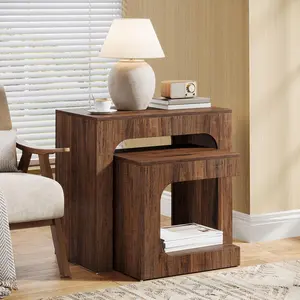 Tribesigns Walnut Nesting Tables for Living Room, Bedroom Night Stands, Brown Finish
