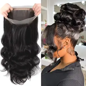 Leniku Hair 360 HD Lace Front Wig Human Hair 180% Density Body Wave Transparent Lace Frontal Wig Pre-Plucked Hair Full Hairline Natural Wigs For Women