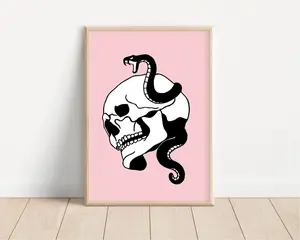 Steph Marie Art Skull & Snake Art Print on Premium Matte Paper 5,7", 8x10",  8.5x11 & 11x14 Sizes for Unique Home Decor
