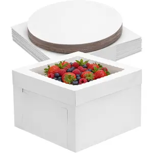 30Pack Cake Boxes 12 Inch with Cake Boards (15 Boxes & 15 Boards), 12x12x8 Inch Carrier with Window for Cajas Pasteles, White Bakery Containers Disposable Boxes for Birthday, Party