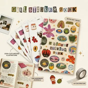Girl Sticker Book, 1000+ Cute Retro Stickers, Fruit Icons & Soft Letters, Art Trend Sticker Set, Perfect DIY Gift for Handmade Journals, Alphabet Stickers