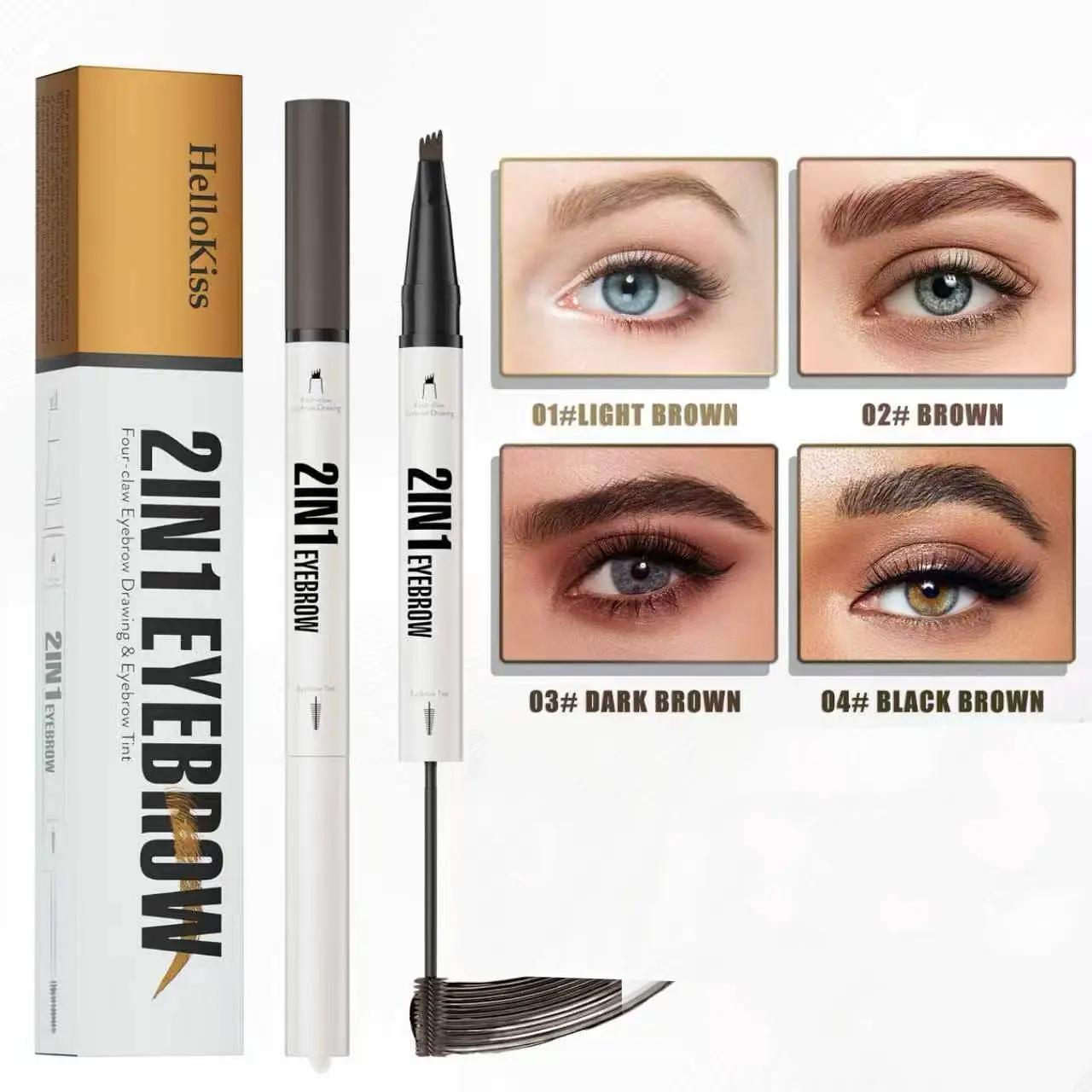 2 IN 1 Micro-Fork【Hello kiss】Eyebrow cover Pen & Eyebrow Tint, long-lasting Waterproof Long Lasting Smudge-Proof clear Brow paint Shaper, Create Natural Hair-Like Stroke micro-fork tip Eyebrow summer festival makeup