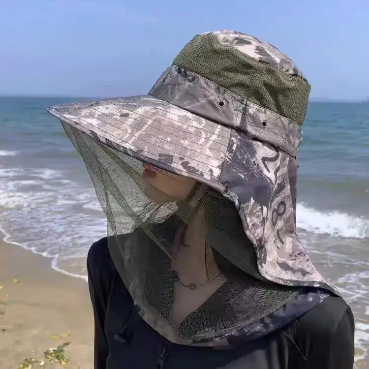 Mosquito-proof fishing hat with mesh face cover, bee-proof sun hat for honey collection, summer outdoor camping shoulder cover, neck protection, and mountaineering hats