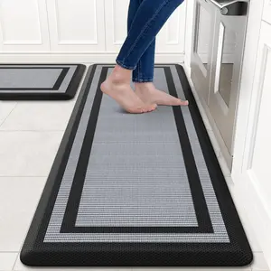 [2 PCS] Kitchen Rugs Cushioned Anti- Kitchen Mats for Floor  Kitchen Rug Set Non-Slip Comfort Standing Mat for Office, Sink, Laundry 17.3"x29"+17.3"x47",Black