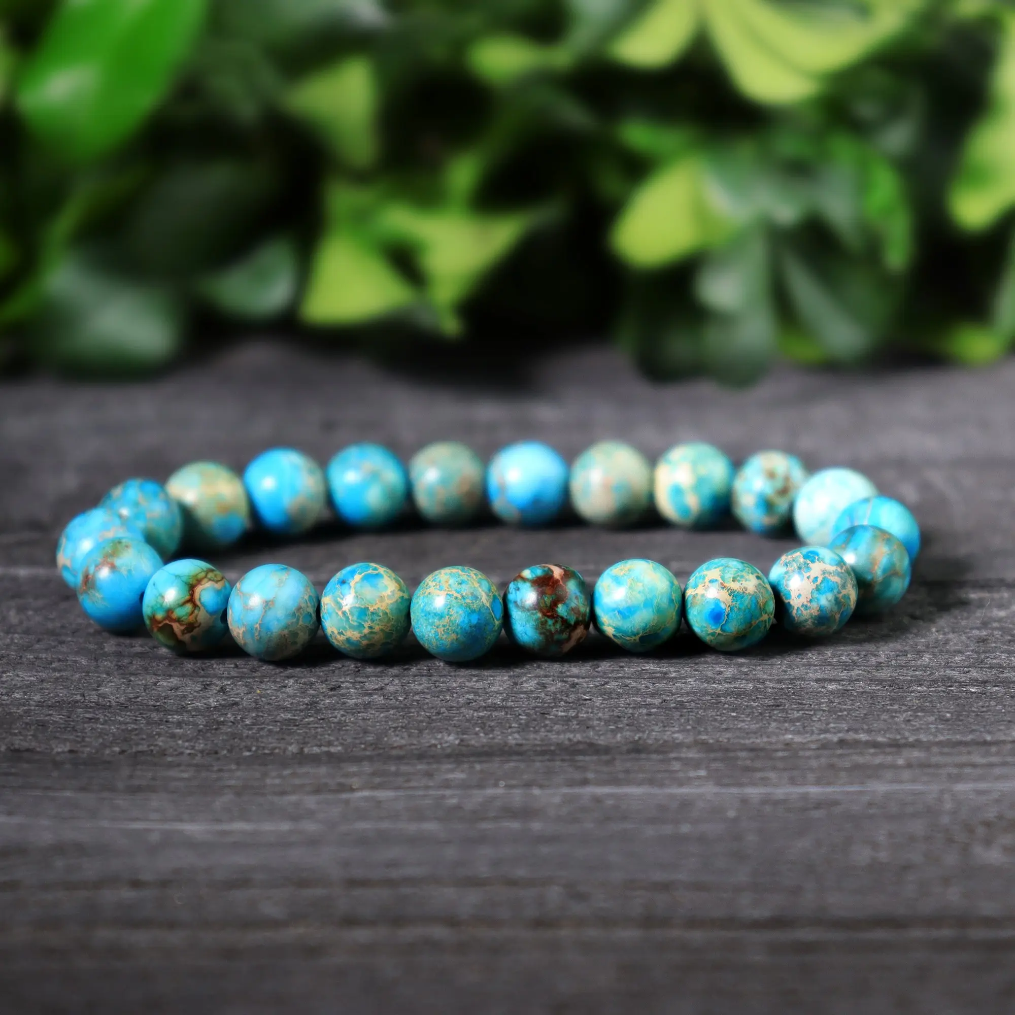 Natural Blue Ocean Imperial Jasper 8mm Round Beaded Handmade Exquisite Crystal Stretch Bracelet, Unisex Jewelry Gift for Men-Women, Exquisite Bracelet
