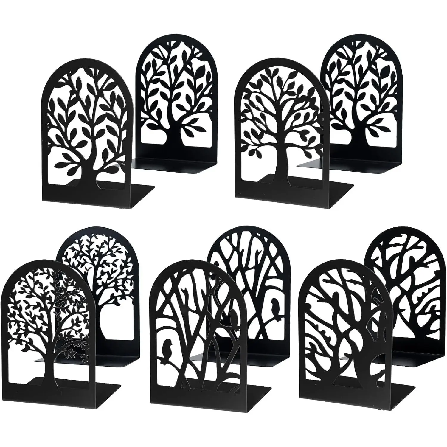 5 Pairs L-Shaped Artistic All-Metal Bookends for Shelves, Heavy-Hold Black Corner Shelf Book Stoppers with Non-Slip Pads, Durable Construction for Home Office Desk Organization, Corner Shelf Bookends