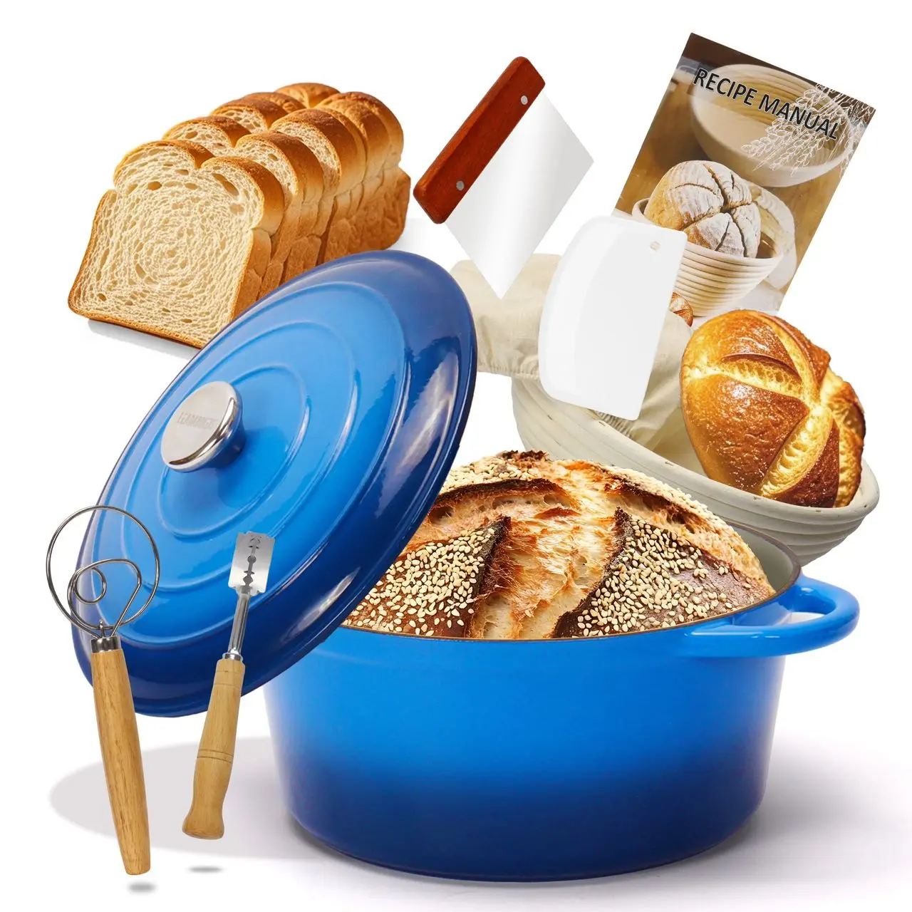Enameled Cast Iron Dutch Oven with Lid, Non-Stick Ovenproof Casserole Pot, Red Dutch Oven for Braising, Stews, Roasting & Bread Baking 5Litres-26cm