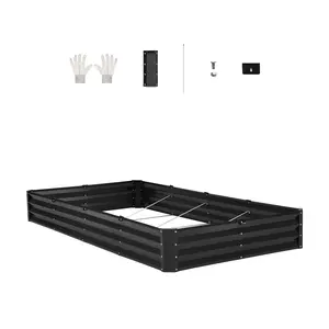 VEVOR Metal Raised Garden Bed,  8 x 4 x 1 ft Outdoor Galvanized Planter Box, with Open Bottom, Large Planter Raised Bed for Gardening Vegetables, Flowers, Herbs, and Succulent Plants, Dark Gray