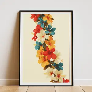 Hawaiian Hibiscus Flower Poster Print Tropical Floral Wall Art Colorful Lei Garland Art Print Hawaii Decor Island Style Art Print