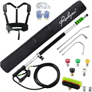 24 FT  Washer Telescoping Wand with  Washer Extension Wand, Gutter Cleaner Tool, 5  Nozzle Tips, 2 Hose Adapters, Support Belt and Bursh