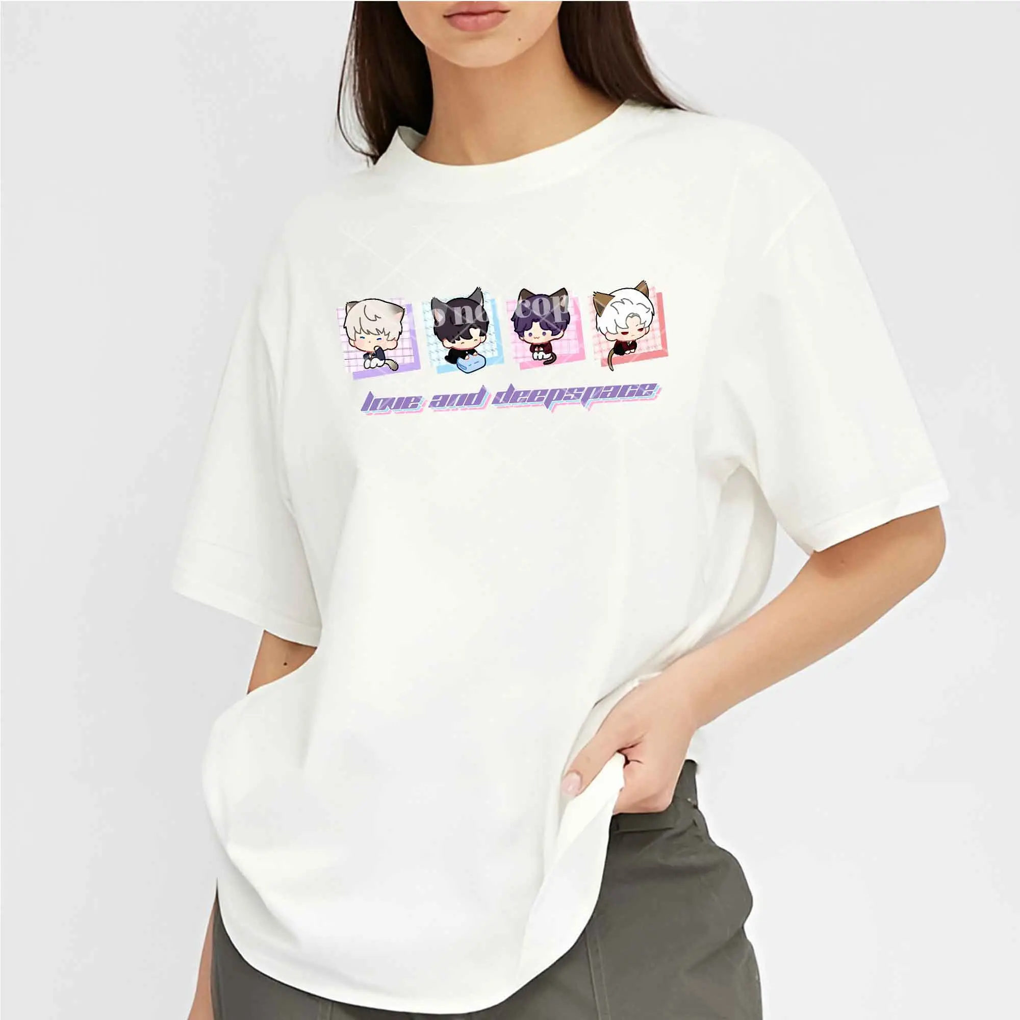 Kitten Chibi Love and Deepspace Sylus Zayne Rafayel Xavier Retro T-Shirt Sweatshirt Hoodie Cotton Fan Gift Fabric Top
