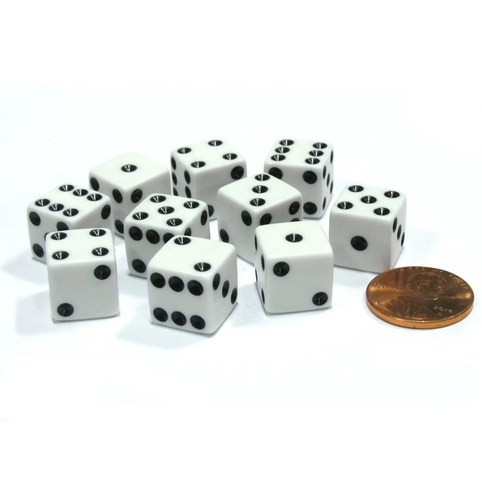 Set of 10 Six Sided D6 12mm Square Dice White
