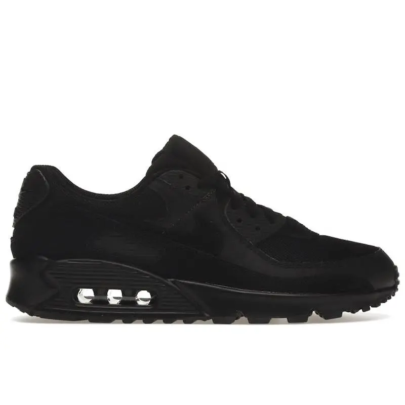 Nike Air Max 90 Recraft Triple Black Men's Sneakers – Classic Retro Running Shoes Featuring Updated Recraft Design, All-Black Monochrome Colorway, Premium Layered Upper, Visible Air Cushioning, Durable Rubber Outsole, Timeless Nike Lifestyle Streetwear
