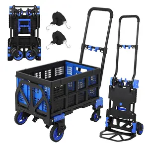 GARVEE Versatile GARVEE Folding Hand Truck Dolly with Basket - 2-in-1 Heavy Duty Dolly Cart, 330LBS Capacity, Convertible Handcart with Retractable Handle and 4 Wheels for Easy Home and Office Moving.