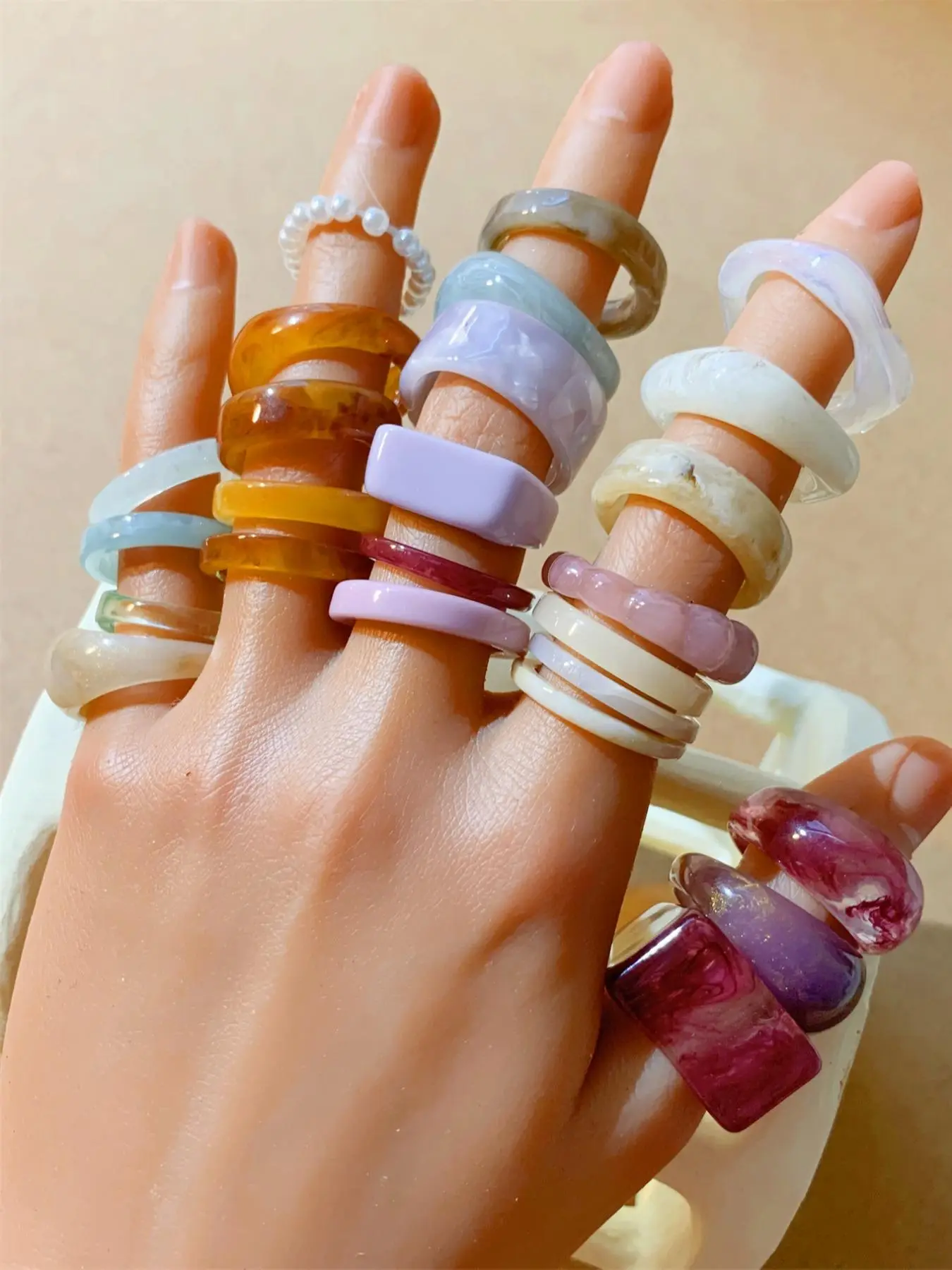 Resin Promise Rings, Summer Rings, Chunky Aesthetic Trendy Colorful Cute Stackable Rings Jewelry, Vintage Jewelry, Summer Jewelry, Cool Female Fashion