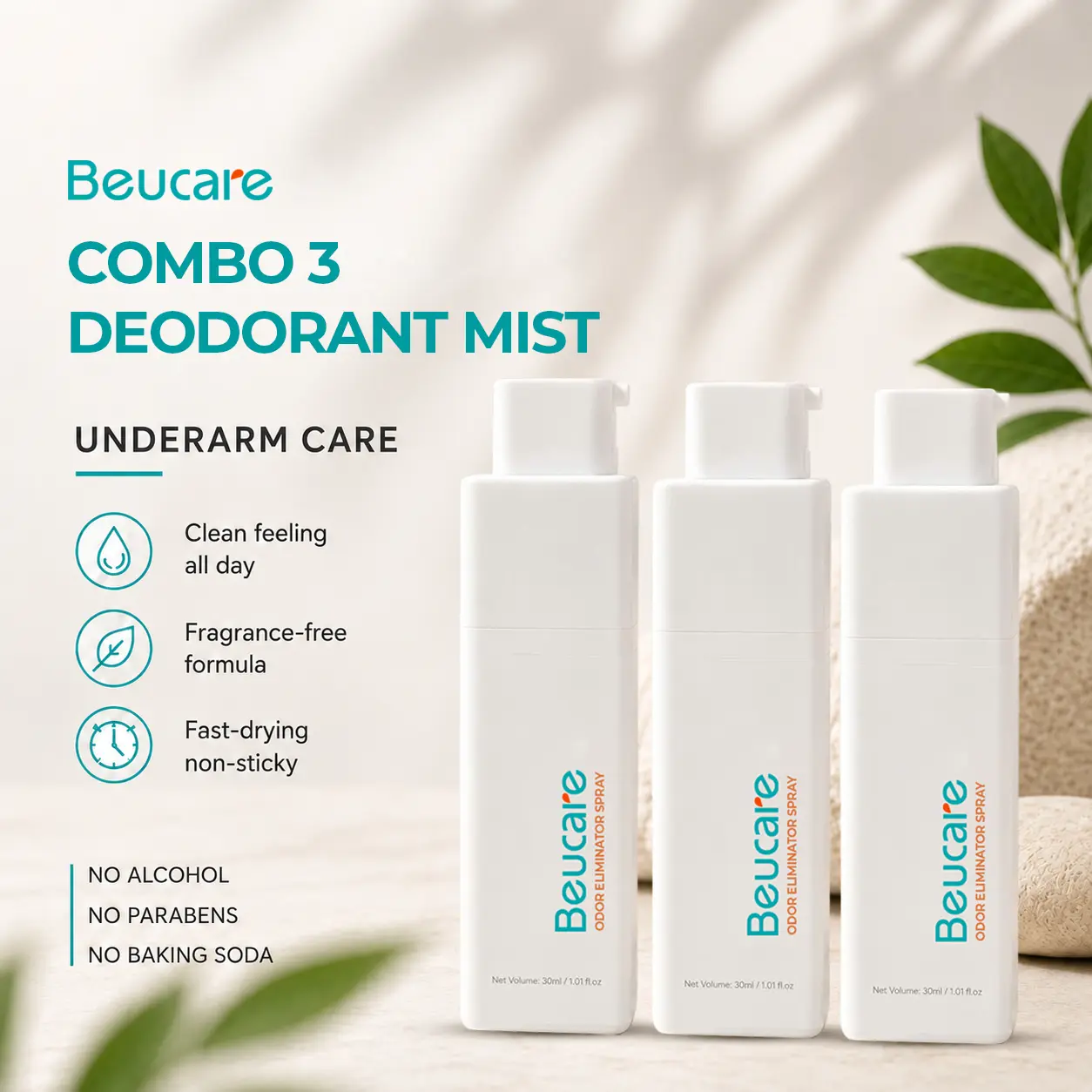 Combo 3 Underarm Care Deodorant Mist – Instant Odor Control, Hygienic Touchless Spray, Fresh Dry-Touch Feel, Travel Essentials 1.01 fl oz