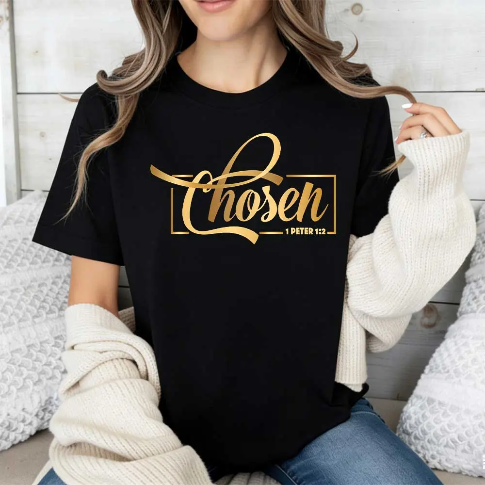Unisex Multi-Size Polyester Sports Top - 1 Peter 2:9 "Chosen" Verse Printed, Loose Short-Sleeve Crew Neck, Comfortable Fit, White, 2XL/3XL/4XL, Casual Everyday Wear